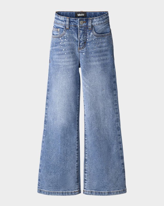 Girl's Asta Organic Cotton Wide-Leg Denim Jeans, Size 8-16